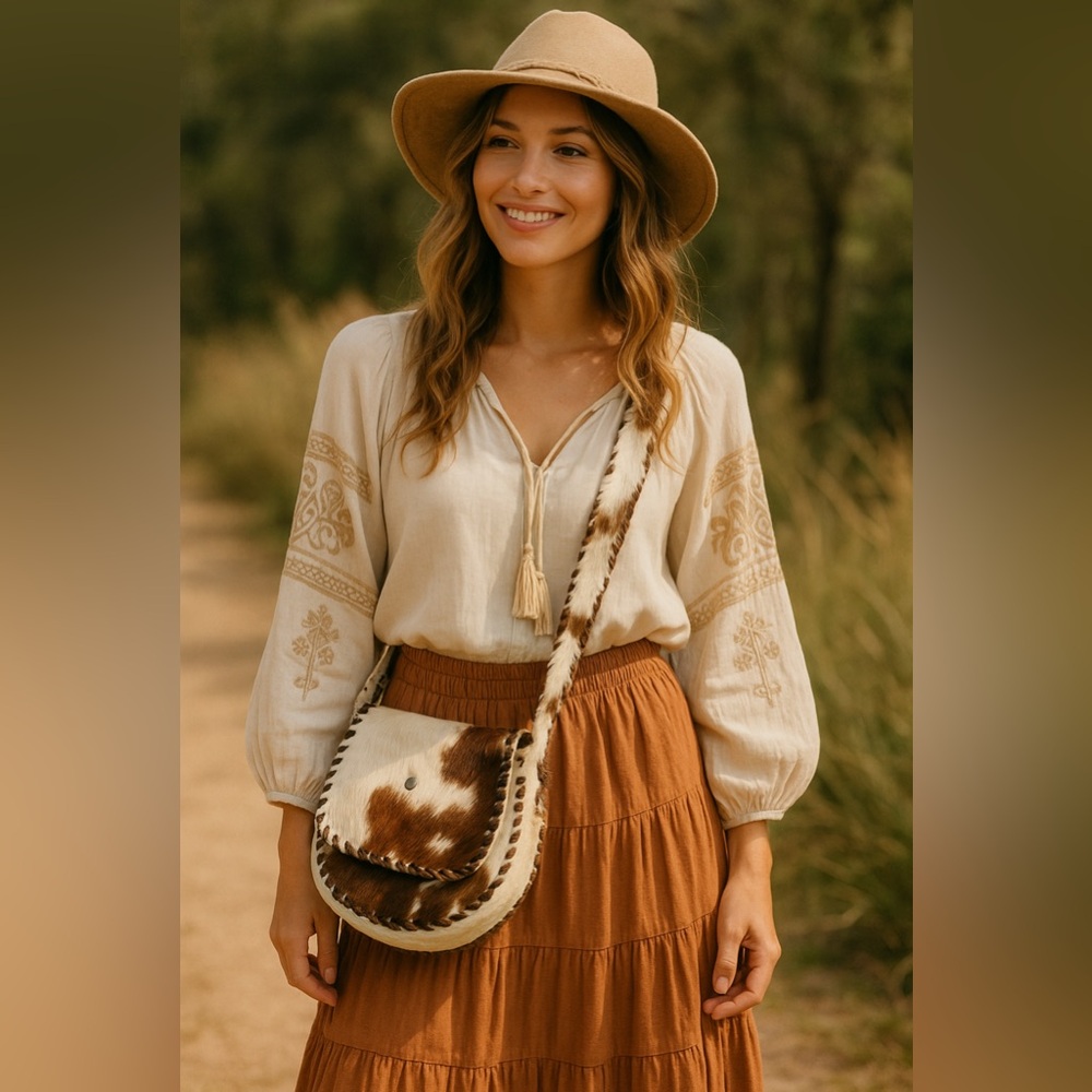 Cowhide Crossbody Indigenous Made Bag From Quebec